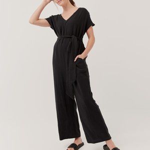 NWT Pact The Coastal Tie Waist Jumpsuit in Black (S)